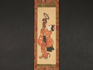 【模写】【伝来】sh4389〈奥村政信？〉人形遣美人図 浮世絵師 江戸時代中期