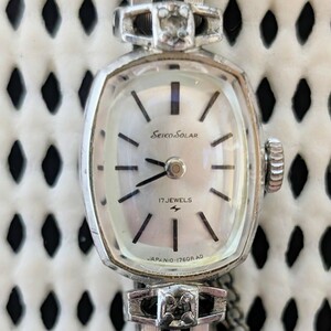 動作品 SEIKO SOLAR セイコーソーラー 2針 手巻き レディース腕時計 WGP刻印 ホワイトゴールドメッキ レディース腕時計 稼働品 現状品