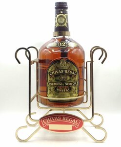 【同梱不可】1円～ 特大 CHIVAS REGAL 12年 シーバス リーガル スコッチ ウイスキー 台座付 未開封 古酒 3780ml X258998