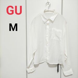 GU ジーユー レディース　ブラウス【M】シャツ　白　透け感あり　セレモニー　フォーマル　仕事着