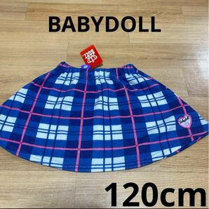 未使用　タグ付き　BABYDOLL 裏起毛　スカート　チェック　ブルー　120