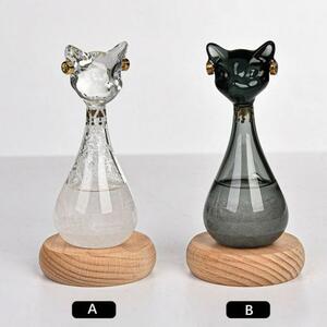 ストームグラス 猫 天候予測器 結晶 テンポドロップ ク バステト神 エジプト猫 天気予報 クリアガラス おしゃれ 置物 人気