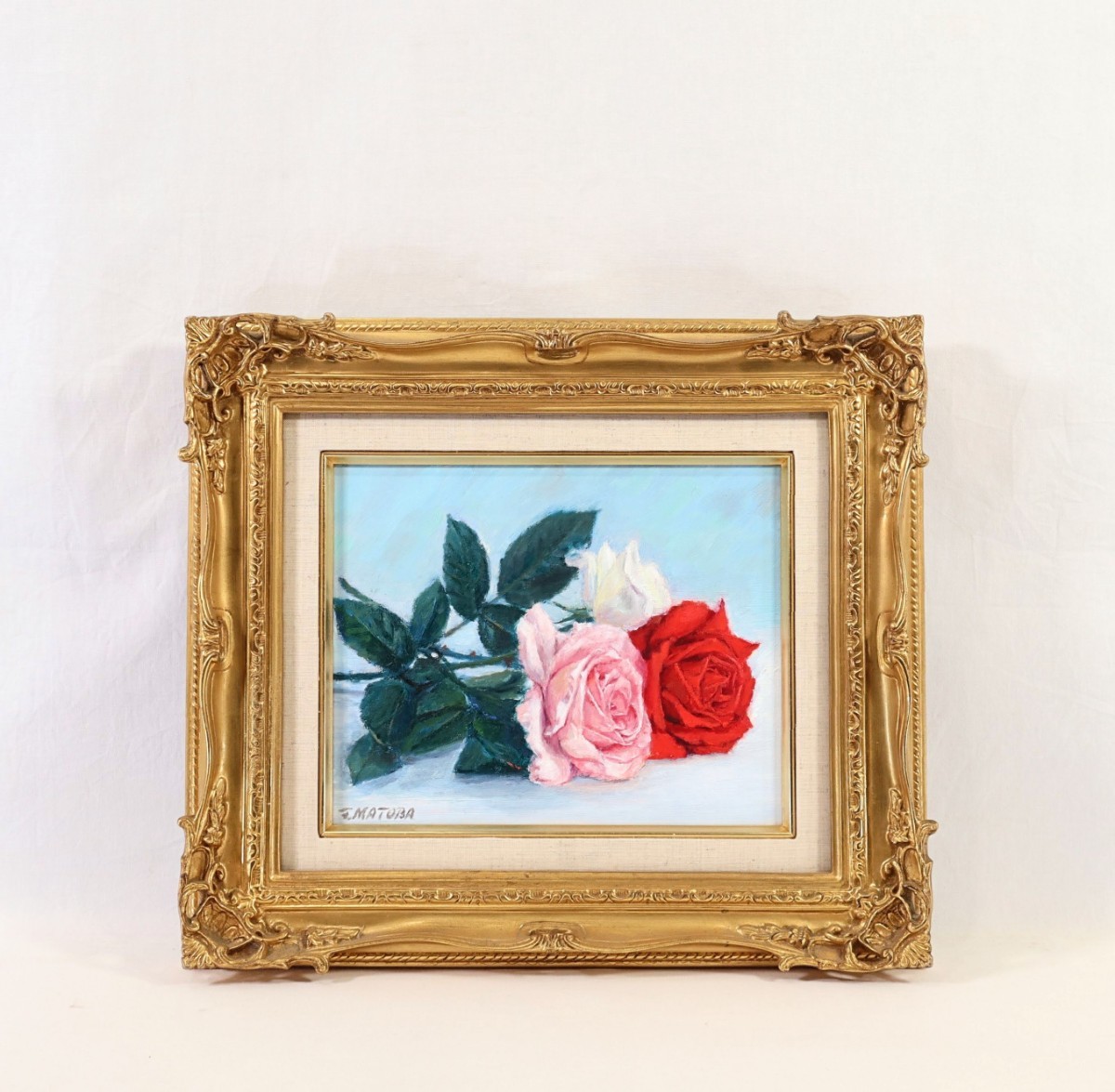 Genuine work by Fumio Matoba Oil painting Rose E Size: 27cm x 22cm F3 Born in Osaka Prefecture Member of the Japan Artists Association Studied under Rinsaku Akamatsu Rich color tones, Fresh rose flower 8542, Painting, Oil painting, Still life