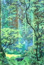 真作 磯野宏夫 ミストグラフ「レッドウッドの森」画29.5×42cm 愛知県出身 「生命(いのち)の森」を生涯のテーマ 色彩豊かな森と生き物 8587_画像5