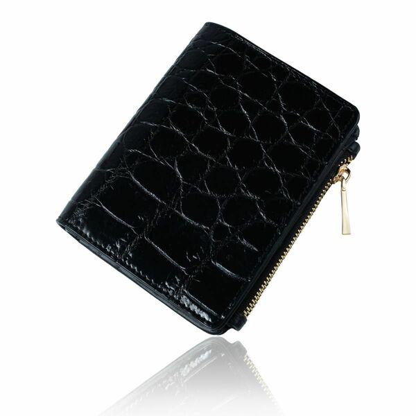 【THA300120F】クロコダイル 二つ折り クロコダイル 財布 ウォレット ブラック