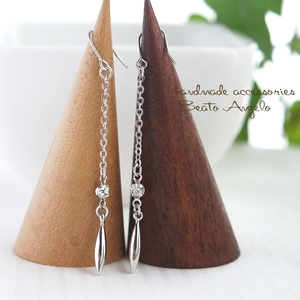 **+angelo+ metal tsulala. rhinestone. chain earrings (p-002)S. simple adult Kirakira *book@ rhodium 