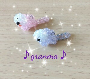 ♪granma♪ミニインコストラップ＊ライトブルー&ピンク＊