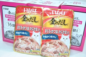 【CAG3-158】1円～ キャットフード 猫用 レトルト いなば 金のだし まぐろ・かつお・カニカマ入り 本格かつおだし 40g 48個 まとめ売り ①