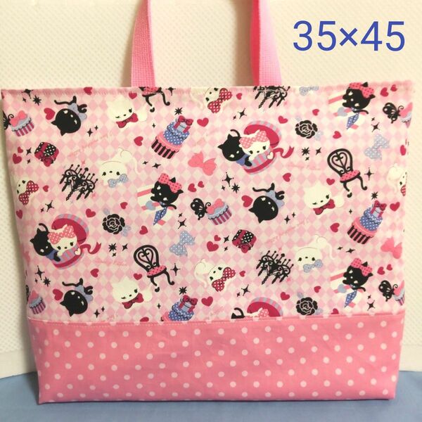 レッスンバッグ　ねこ柄　大きめ　35×45　入園入学　ハンドメイド　女の子　オシャレキャット　ピンク