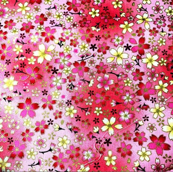 生地 ハギレ 布 和柄 小桜 花柄 50cm 金糸プリント ピンク