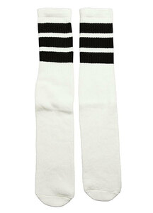 SkaterSocks (スケーターソックス) ロングソックス 靴下 男女兼用 Mid calf White tube socks with Black stripes style 1 (19インチ)