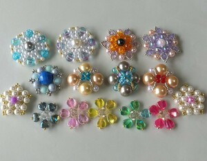 ⑨ ハンドメイド ビーズ モチーフ 花モチーフ アクセサリー 手芸 パーツ 花 星 3D アップリケ ブローチ コサージュ