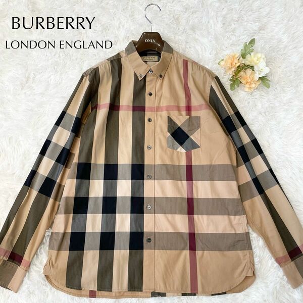美品　BURBERRY LONDON ENGLAND バーバリー　ロンドンイングランド 長袖　シャツ　メガ　ノバチェック　XL 