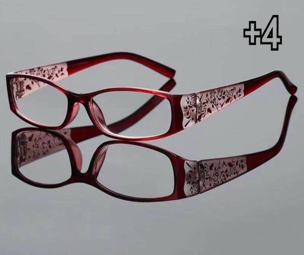 +4 老眼鏡 ラインストーン入り リーディンググラス ブルーライトカット シニアグラス 軽量 メガネ 新品
