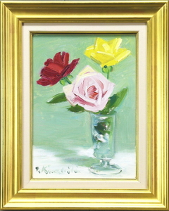 Art hand Auction 真作保証 木下孝則 油彩 4号 豪華額装 薔薇とガラス 花逸品 〇物故巨匠 日展評議員 一水会創立会員 穏健な写実派 2083, 絵画, 油彩, 静物画