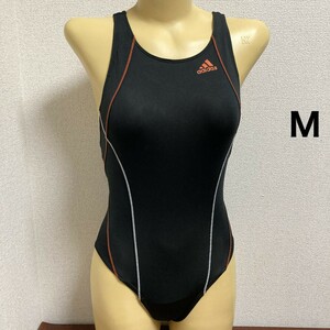 C378アディダス♪ストレッチ♪ブラックにオレンジのステッチデザインスポーティー女子競泳水着♪アンダーや撮影会にも♪サイズM