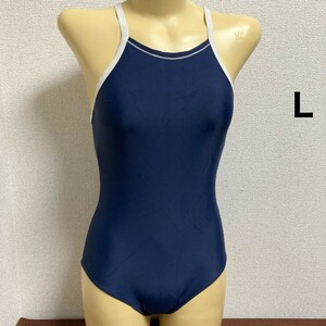 C414ストレッチ♪1円スタート！白パイピングネイビーの女子スク水♪アンダーやコレクションや撮影会にも♪サイズL