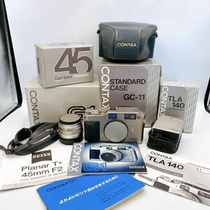 美品 CONTAX コンタックス G1 フィルムカメラ KYOCERA レンズ Carl Zeiss 45㎜ F2 ストロボTLA140 専用ケース 共箱 おまとめ