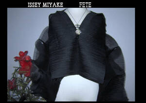 ★美品ISSEYMIYAKE FETEプリーツオーガンジー黒ボレロ　スカーフ飾りにもサイズ2★meプリーツプリーズHaaT132 5 A-POC ABLEツモリチサト