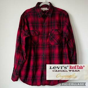 U■Levi's Red Tab リーバイスレッドタブ メンズ チェックシャツ XLサイズ 赤色×黒色 カジュアルウェア 長袖シャツ アメカジ 古着 