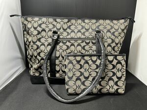 COACH コーチ シグネチャー バッグ ハンドバッグ トートバッグ ポーチ　手提げ 肩掛け ブラック 黒 レザー　セット　レディース