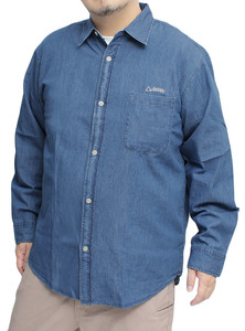 【新品】 3L ブルー GERRY(ジェリー) デニムシャツ メンズ 大きいサイズ 4.5oz ロゴ 刺繍 プリント 長袖シャツ