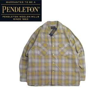 新品タグ付 50s復刻 好配色 PENDLETON オンブレチェック 開襟 リネン コットン 長袖シャツ ロカビリー メンズM ペンドルトン 麻 2402132