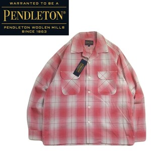 新品タグ付 50s復刻 好配色 PENDLETON オンブレチェック 開襟 リネン コットン 長袖シャツ ロカビリー メンズM ペンドルトン 麻 2402135