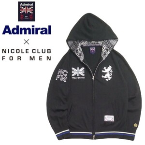 極美 薄手軽量 Admiral GOLF × Nicole 蓄熱保温 ウール混 ニットジャケット セーター パーカー メンズ48 アドミラル ゴルフウェア 2402199