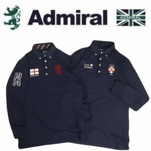 極美品 豪華刺繍2点 最高級 Admiral GOLF ストレッチ 千鳥総柄 ボタンダウン 長袖ポロシャツ メンズL アドミラル ゴルフウェア 紺 2402209