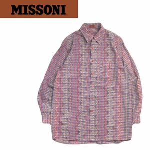 90s 当時物 溢れる高級感 極美品 イタリア製 MISSONI 芸術的 総柄長袖シャツ ドレスシャツ メンズ48 ミッソーニ ヴィンテージ 2402248