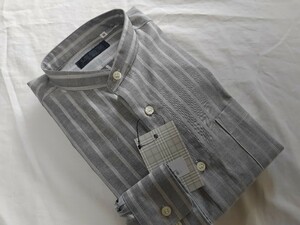 M寸　新品／日本製・スタンドカラーシャツ■グレー色ロンドンストライプ
