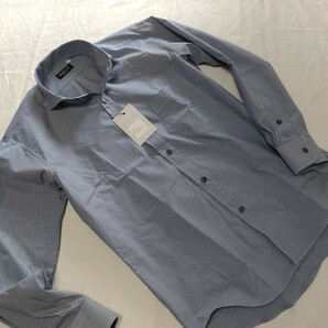 M寸・新品／日本製・ホリゾンタルカラーシャツ●ダークブルー色ピンストライプの画像4