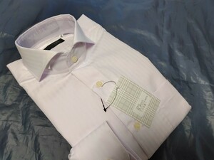 Ｌ寸・新品／日本製・無地ホリゾンタルカラーシャツ■ラベンダー色ヘリンボーン　形態安定