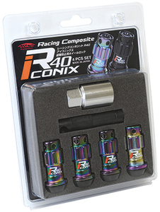 KYO-EI KicS Racing Composite R40 iCONIX Lock 4pcs SET ネオクローム/キャップ付き ブルー M12 x P1.25【品番 : YIA4-3NU】