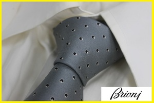 【送料無料】新品ブリオーニ（Brioni） 100％シルクマイクロデザイン柄ドットネクタイ タイ（ 灰：シルバーグレー） NO.191