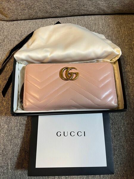 GUCCI ウォレット 長財布 GGマーモント キルティング ピンク