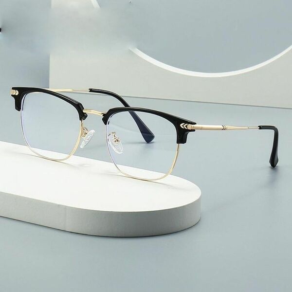 メガネ 眼鏡 ブラック　ブルーライト防止　フラットミラー　サーモントブロー