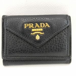 プラダ　三つ折り財布　コンパクトウォレット　ブラック　レザー　箱　1MH021　PRADA　中古　◆3111/藤枝インター店