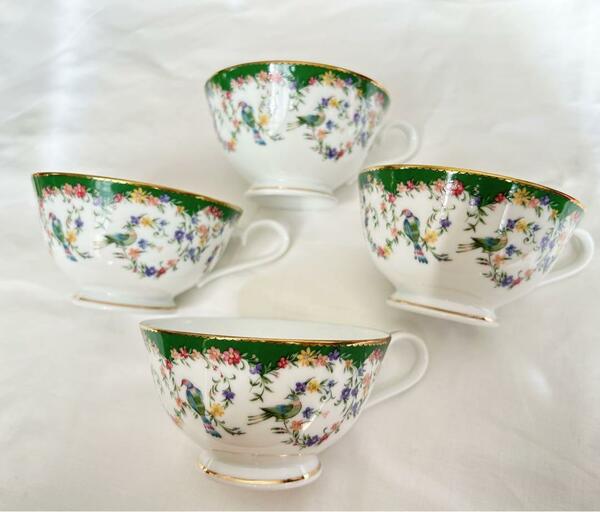 Narumi Fine China ティーカップ 金彩　ボタニカル　4客セット