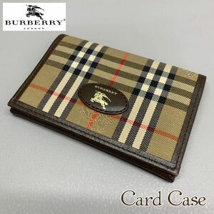 Y■ BURBERRY バーバリー カードケース 名刺入れ ノバチェック チェック柄 ベージュ 二つ折り 定期入れ カード入れ 名刺ケース 中古品