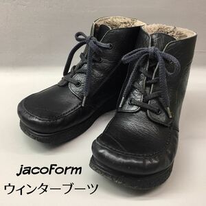 SU■ jacoform ヤコフォーム ウィンターブーツ 黒 ブラック サイズ4 レディース 24cm相当 レースアップ 内ボア ハイカット 靴 中古品