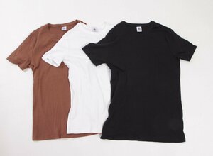 PETIT BATEAU◆プチバトー　クルーネックTシャツ３枚セット　ブラウン、ホワイト、ネイビー　サイズS
