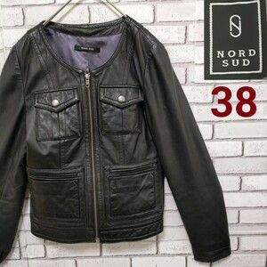 NORD SUD（ノールシュド） レザージャケット 38 黒 美品（Fb27） 牛革 ブラックライダースジャケット No.01-23-4877-00 マインドウインド⑤