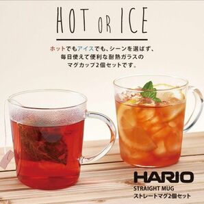 【新品】HARIO ハリオ ガラス製マグ 2個セット マグカップ 耐熱 マグ ガラス マグカップ 食洗機・電子レンジ対応