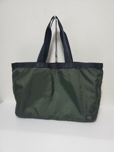 美品 PORTER ポーター 吉田カバン ROUND TOTE BAG ラウンドトートバッグ ブラ ダークグリーン ブラック ナイロン F59