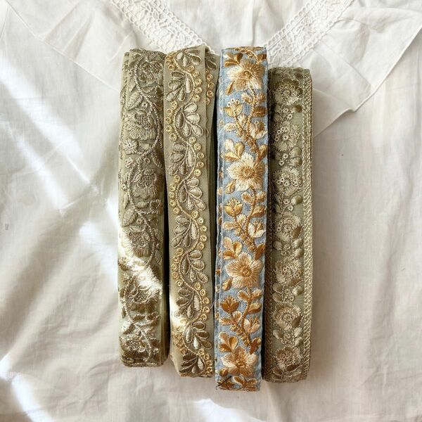 インド刺繍リボン カット売り 卸売 手作り衣装 テープ ハンドメイド 素材 資材 チュール シルクベース