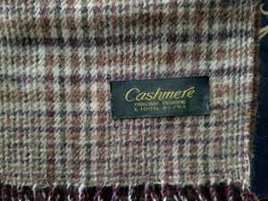 Cashmere ORIJINAL FASHION カシミア オリジナル ファッション ビンテージ オールド 日本製 WOOL 毛 100% 茶色系 チェック柄 マフラー 中古