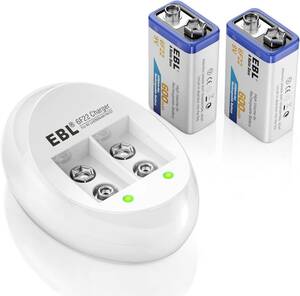 9V充電器+9V電池*2 EBL 9V電池 充電式 ２本電池充電器セット ９V充電池 600mAh 006p エネループ カメラ/