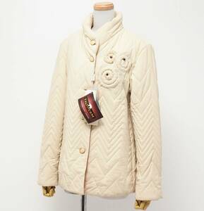 GO2961☆モリカステーロ MORI CASTELLO キルティングジャケット コート 中綿 チュール ビーズ装飾 スタンドカラー アイボリー系 サイズ42